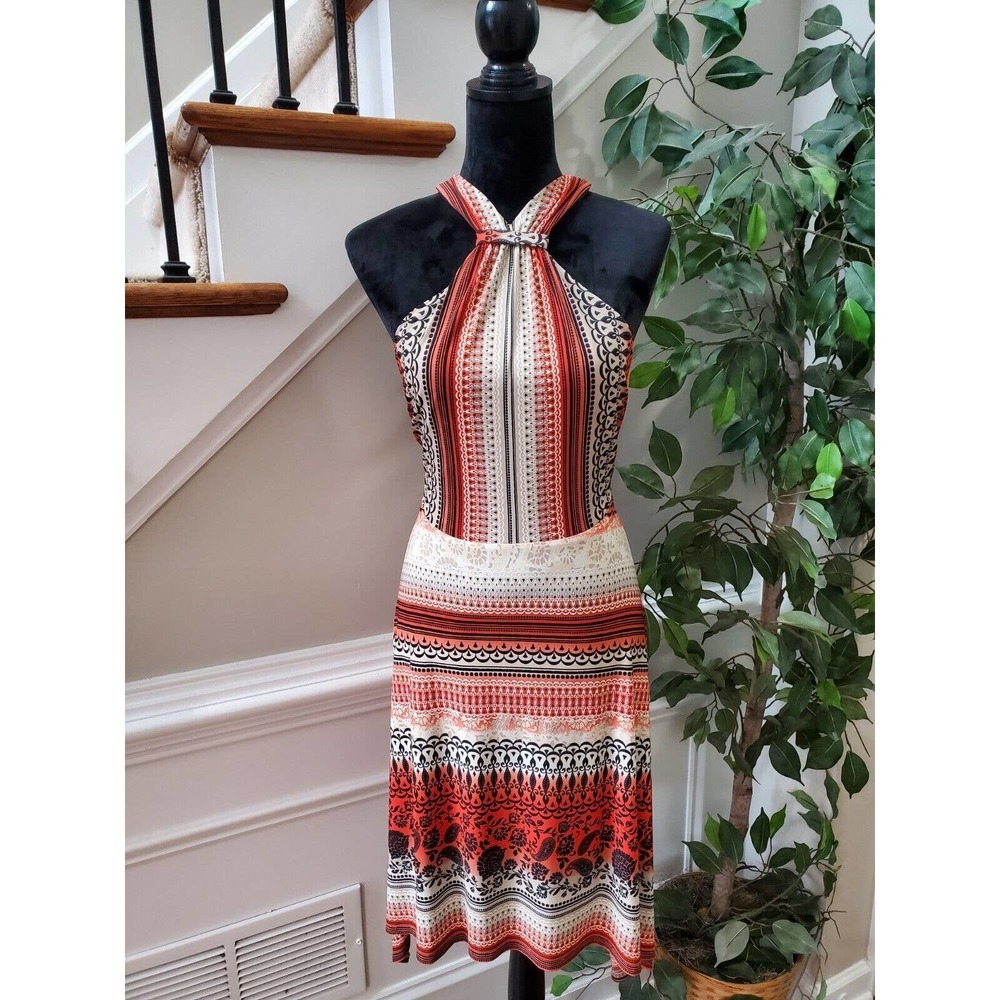 Cato Women's Multicolor Polyester Halter Neck Sleeveless Long Maxi Dress Size S